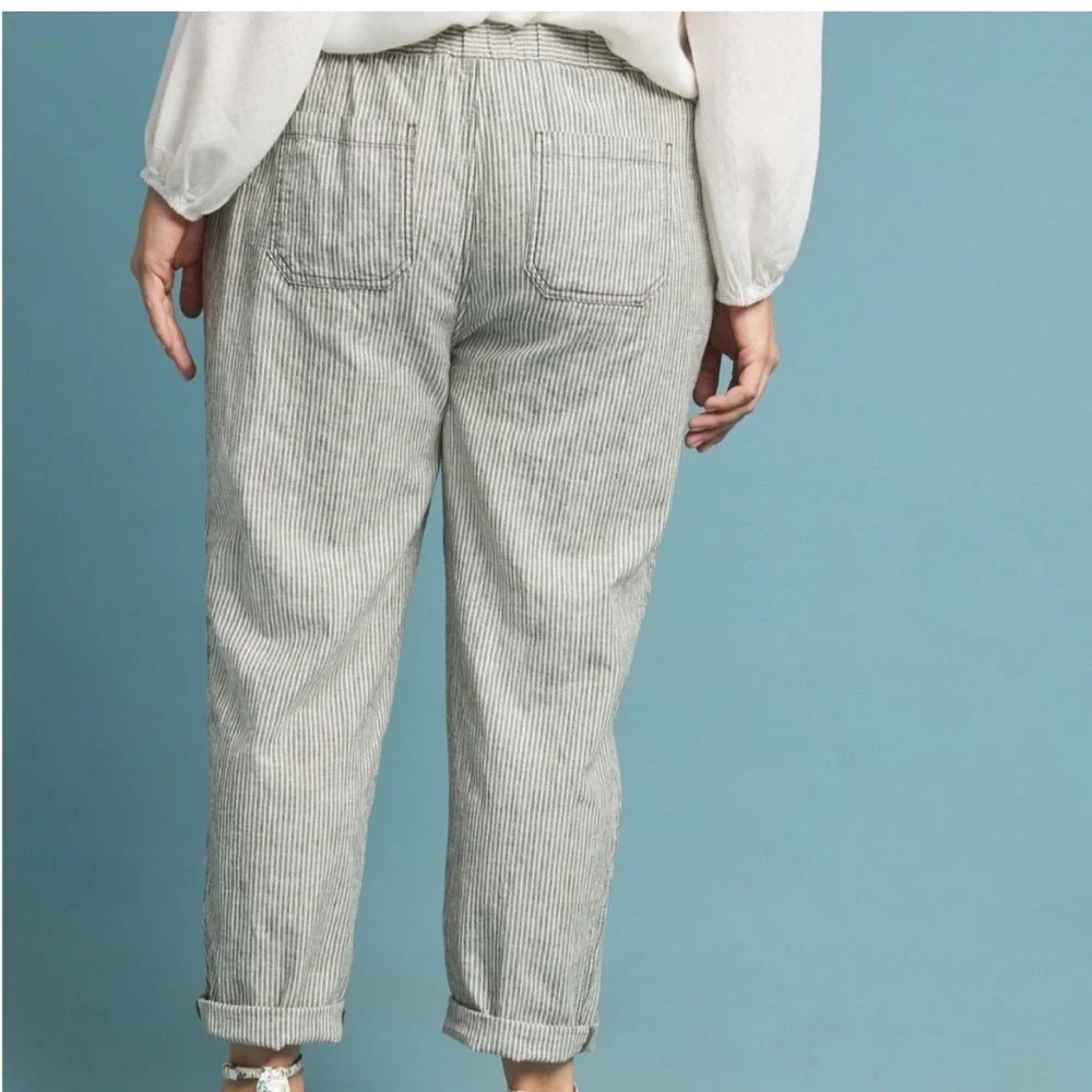 Anthropologie Seashore Linen Blend Pants Green/White Lagenlook size 3X